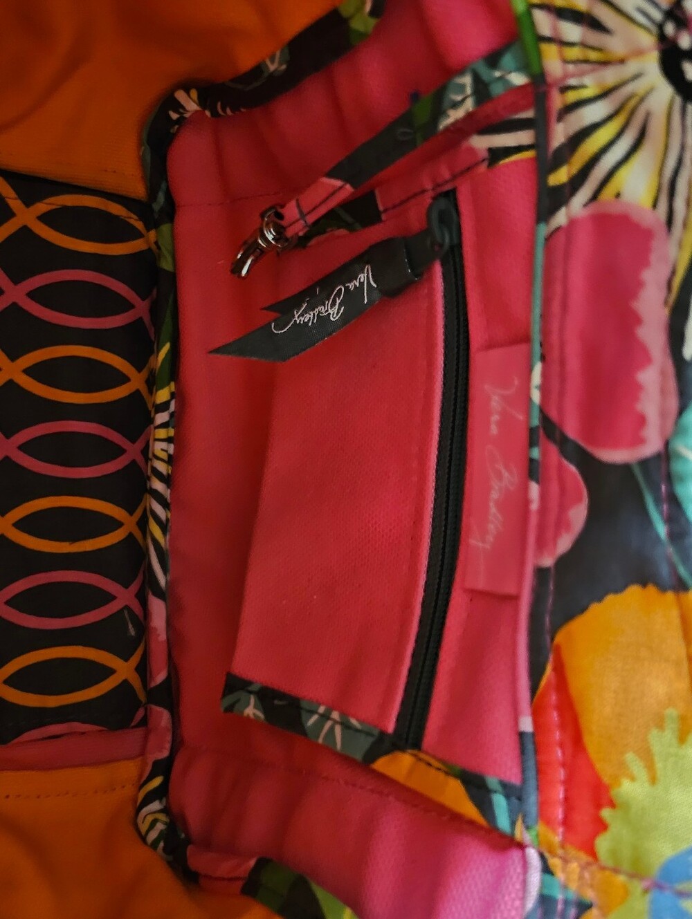 Vera Bradley Hot Pink & Orange Canvas Tote with Floral Trim NWT - Picture 14 of 16
